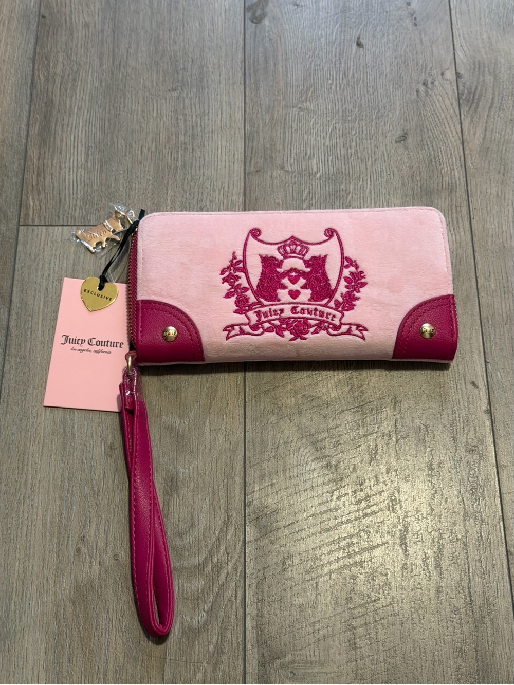 Juicy Couture Two-Tone Pink Crest Wristlet Wallet NWT